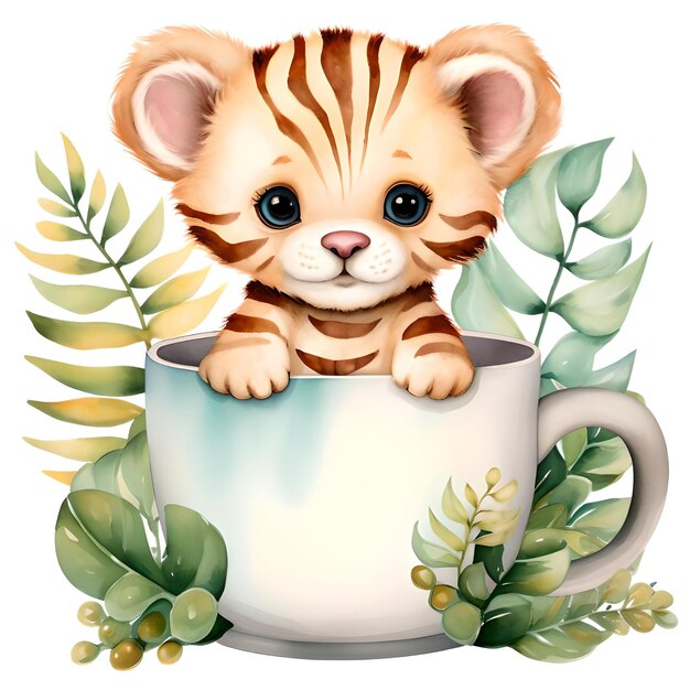 Photo watercolor animal in cup clipart