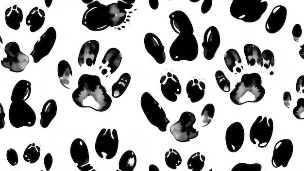 Photo watercolor animal paw prints in varying shades of black and gray