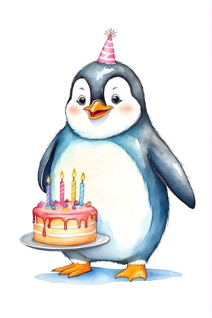 Photo watercolor animal with birthday cake cute animal with cake animal birthday celebration