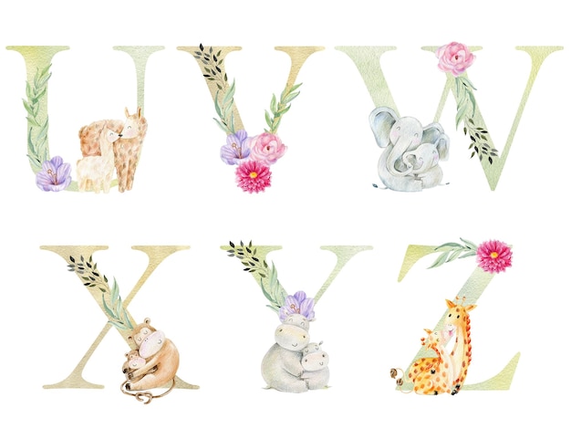 Photo watercolor animals letters