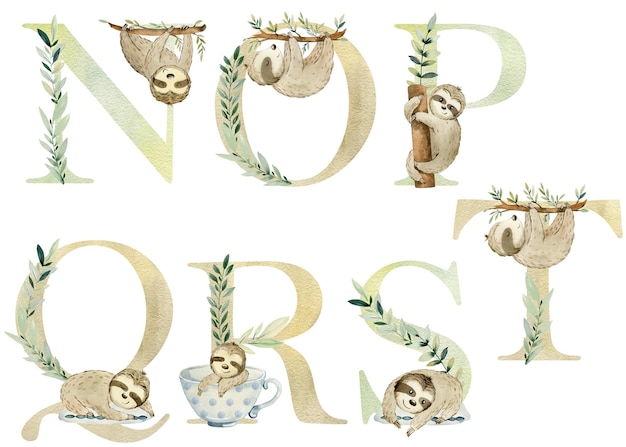 watercolor animals letters