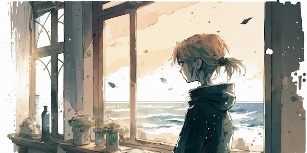 watercolor anime scene