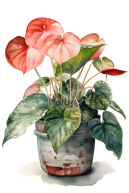 写真 静かなウォール アート生成 ai のための水彩画のアンスリウム植物のイラスト