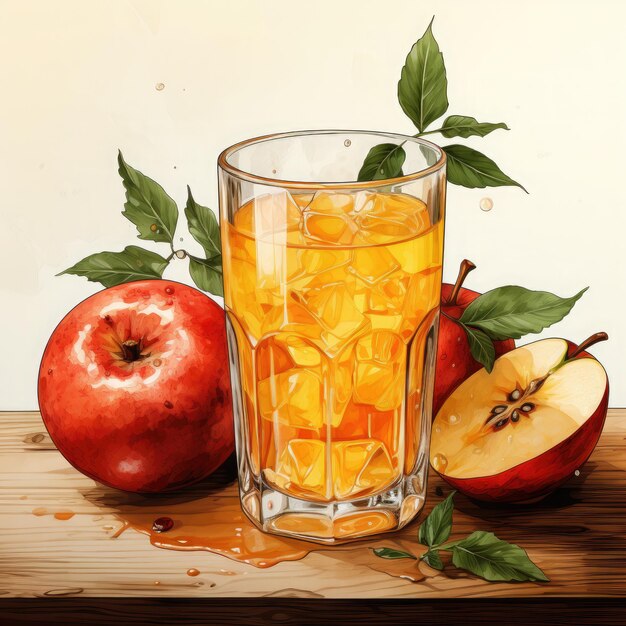 Watercolor Apple Juice Clipart illustration Generative Ai