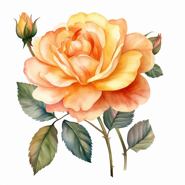 Premium AI Image | Watercolor Apricot Rose Flower Clipart white background