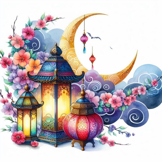 watercolor Arabic Lantern Ramadan kareem