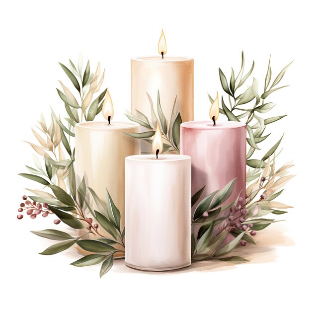 Photo watercolor aromatic candle floral arrangement