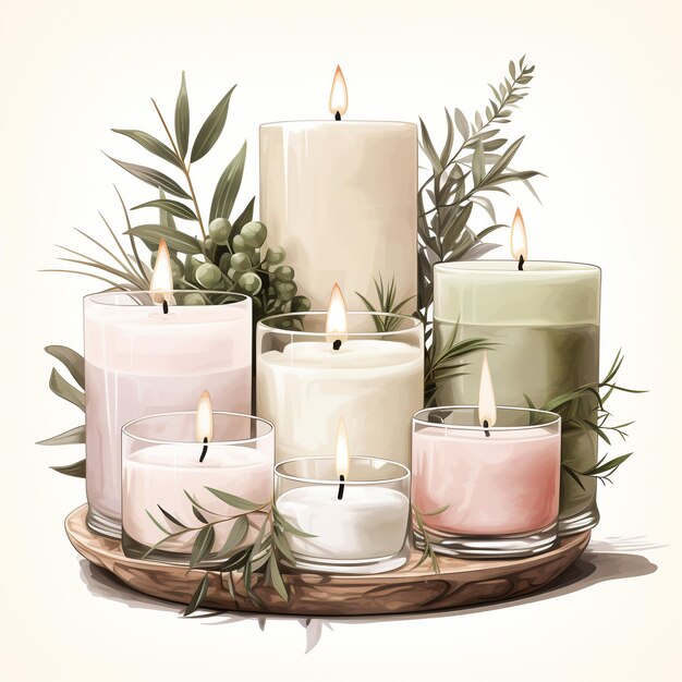 Photo watercolor aromatic candle floral arrangement