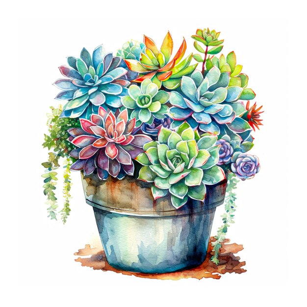 a watercolor arrangement of succulent plants on white background generative with ai
