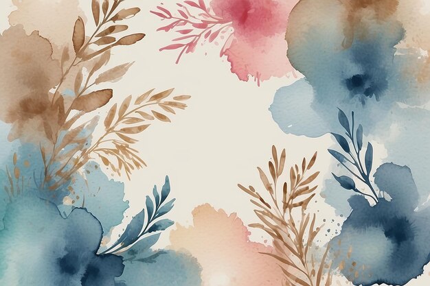 Watercolor art background vector Wallpaper design with flower paint brush line art