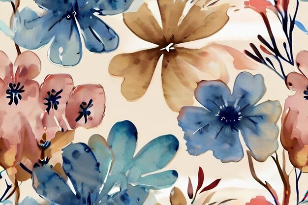 Photo watercolor art background vector wallpaper design with flower paint brush line art