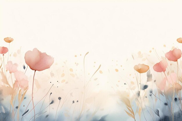 Watercolor art background vector wallpaper design with winter flower paint brush line art earth tone