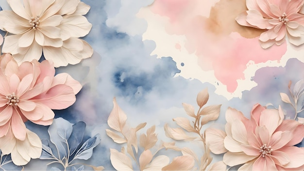 Watercolor art background vector Wallpaper design with winter flower paint brush line art