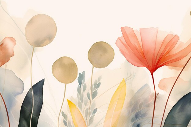 Photo watercolor art background vector wallpaper design with winter flower paint brush line