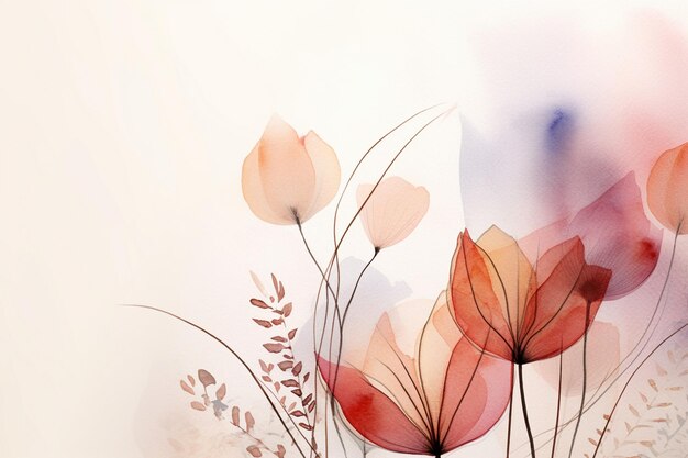 Watercolor art background vector Wallpaper design with winter flower paint brush line