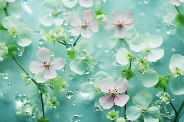Watercolor art of clover leaf background with pink floral arrangement and crys beauty wet frame