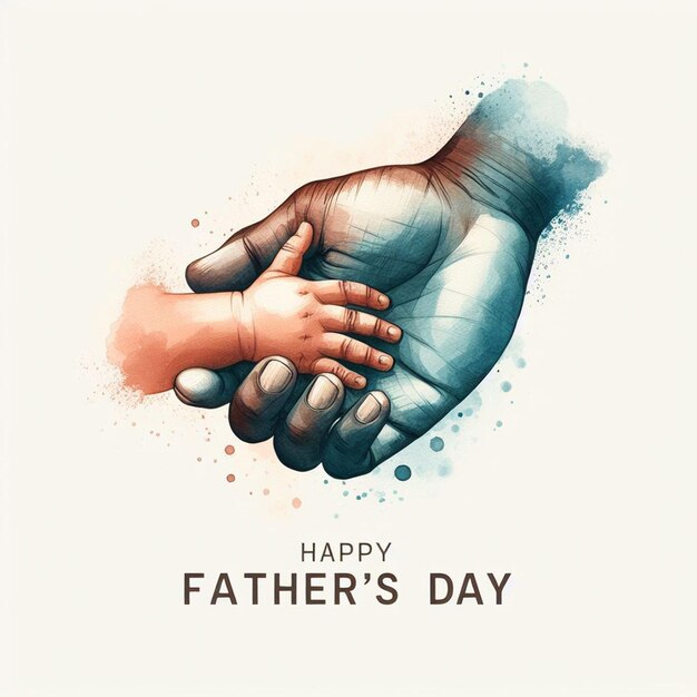 watercolor art of father and son holding their hands and celebrating Happy Fathers Day