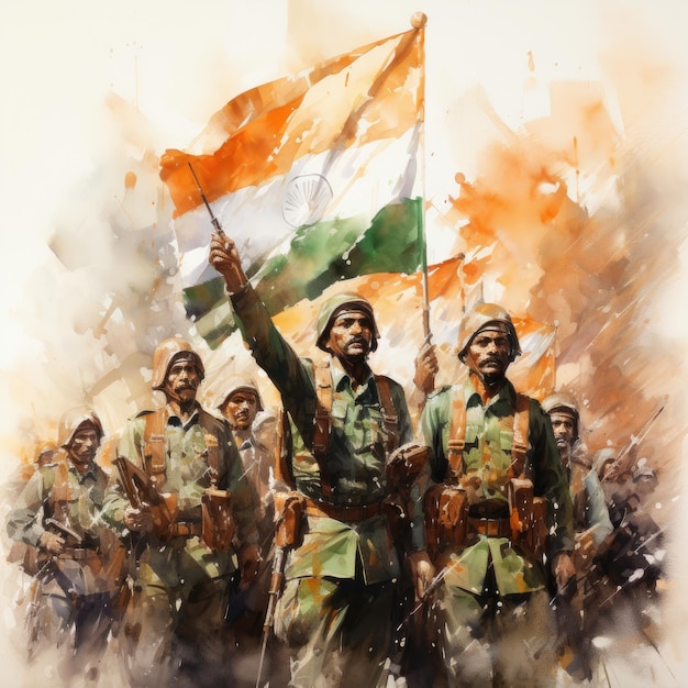 Watercolor art of Indian soldier celebrating Indian Independence Day and Indian Republic Day