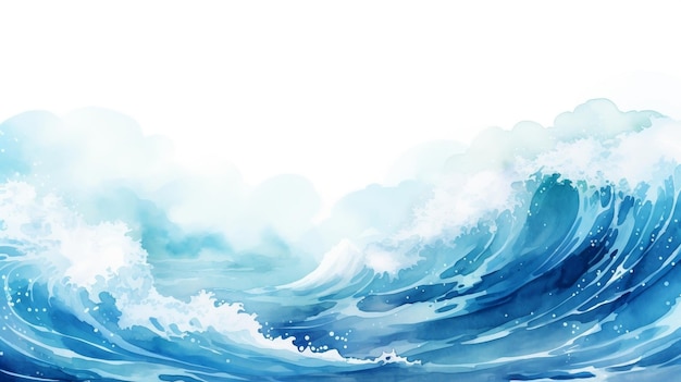 Photo watercolor art japanese blue waves japanese blue ocean art illustration of ocean blue