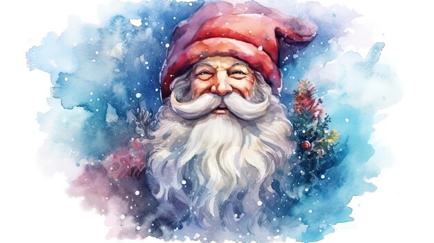 Watercolor art of Joyful Santa Claus character illustration Christmas and New year Generative AI art