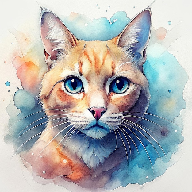 Watercolor Art Portrait of a Cat