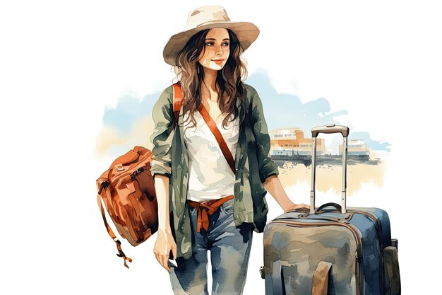 Photo watercolor art of a traveler on white background