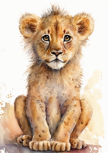 Watercolor artistic baby lion animal artwork ai generated