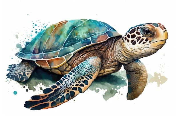 Watercolor artwork of a cute sea turtle marine life ocean fauna etc