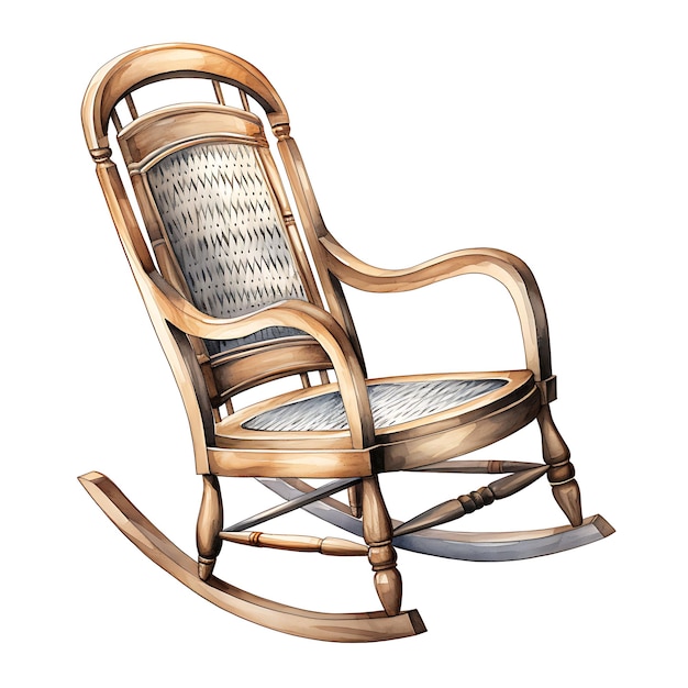 Photo watercolor of ash wood rocking chair with a curved shape light ash finish clipart tshirt design