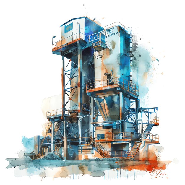 Photo watercolor asphalt plant construction vehicles