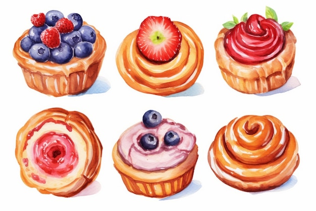 watercolor assorted cakes