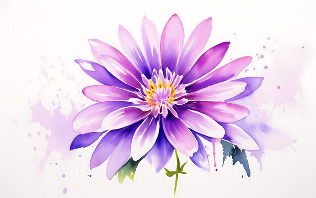 Photo watercolor aster flower illustration with vibrant color scheme oil paint brush flower