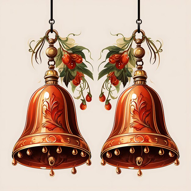 Photo watercolor of auspicious bells decorative bells believed to ward off evil flat 2d art digital