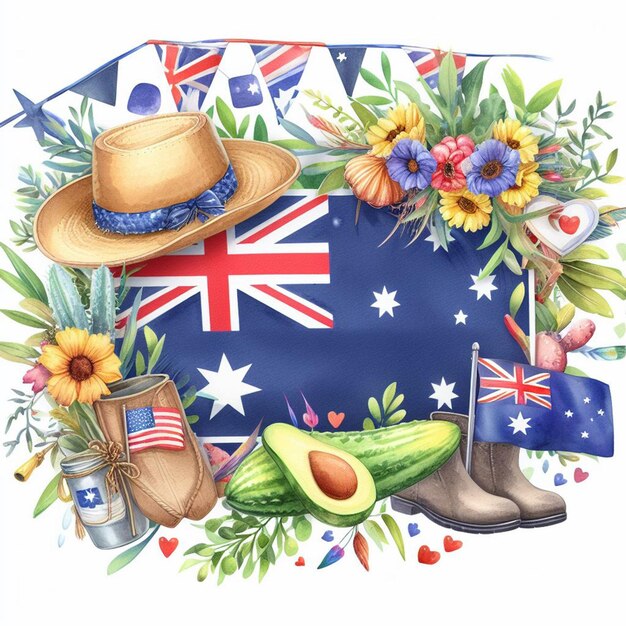 Photo watercolor of australia day