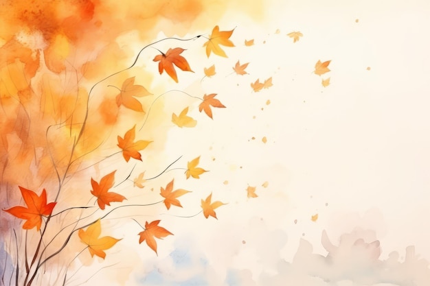 Watercolor autumn abstract background with maple leaves