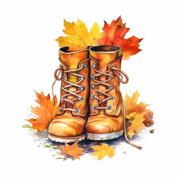 Photo watercolor autumn boots clipart white background