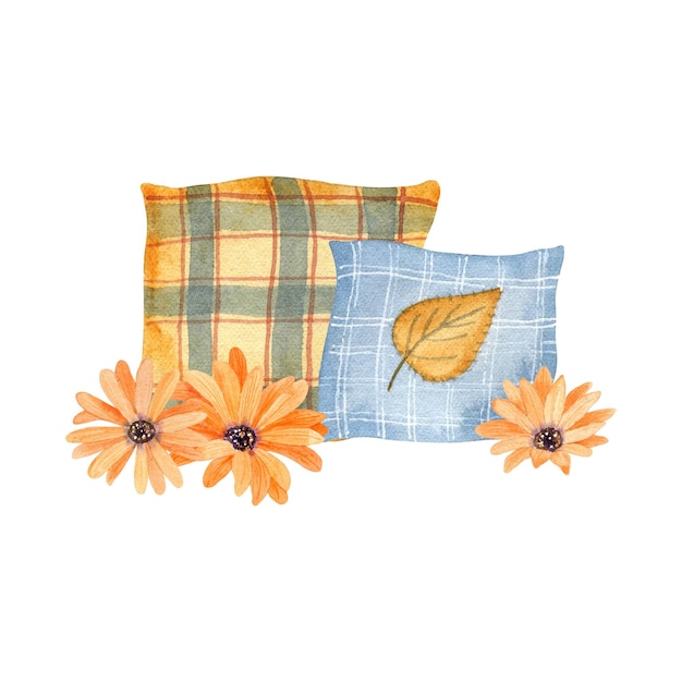 Watercolor autumn cozy checkered pillows