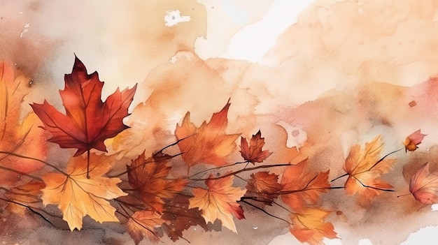 Watercolor Autumn fall background Illustration AI GenerativexA