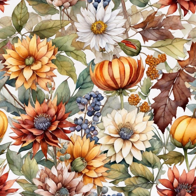 watercolor autumn flowers pattern