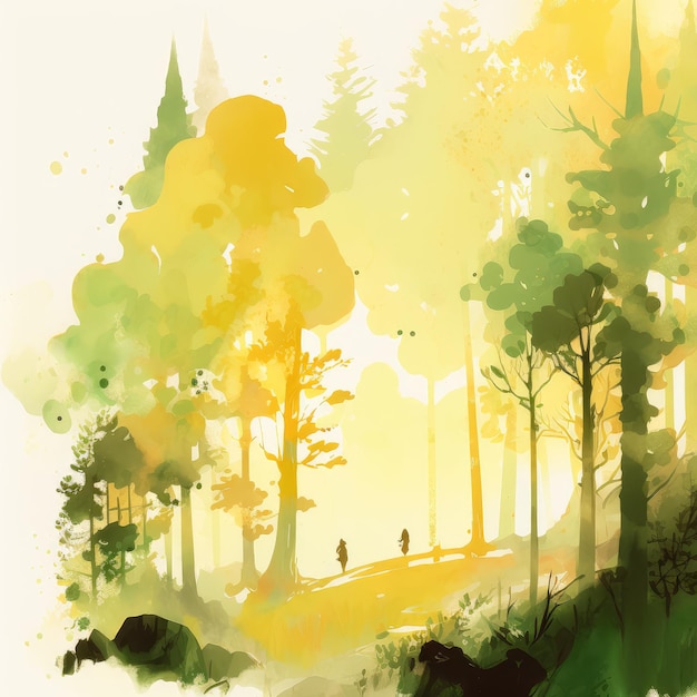 Watercolor autumn forest AI generated