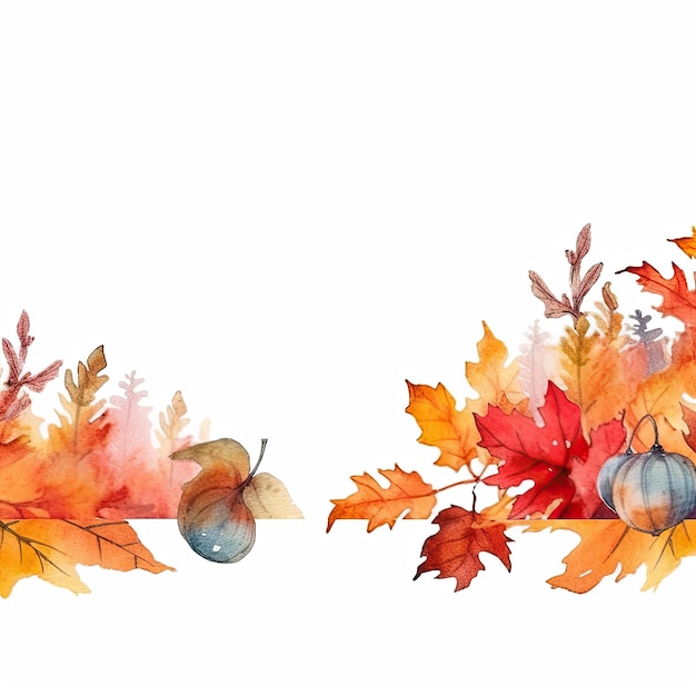 Watercolor Autumn Frame Background Illustration AI GenerativexA