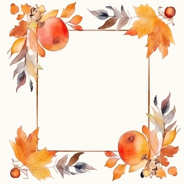 Watercolor Autumn Frame Illustration AI GenerativexA