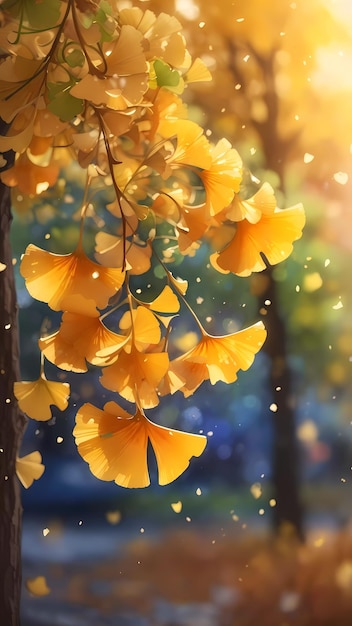 Watercolor Autumn Ginkgo Biloba Background