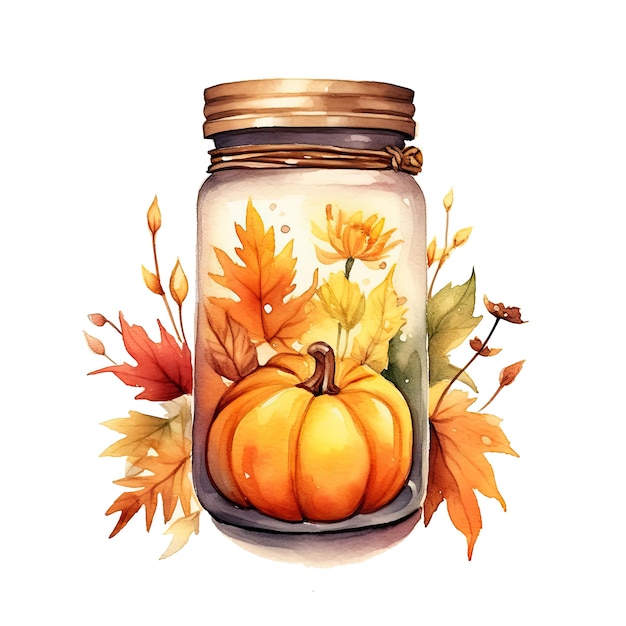 Watercolor Autumn Inside a Jar