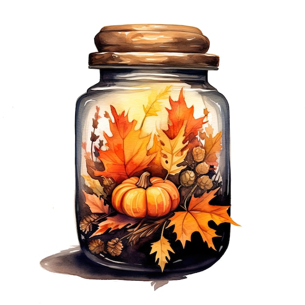 Watercolor Autumn Inside a Jar