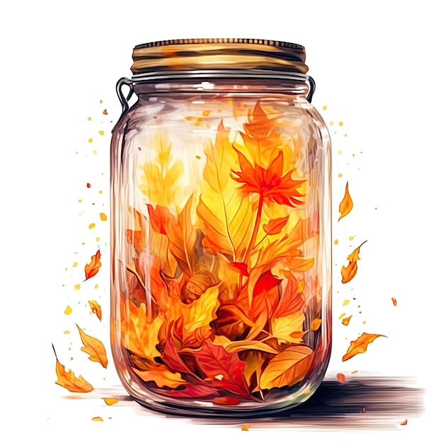 Watercolor Autumn Inside a Jar