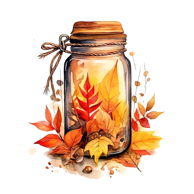 Watercolor Autumn Inside a Jar