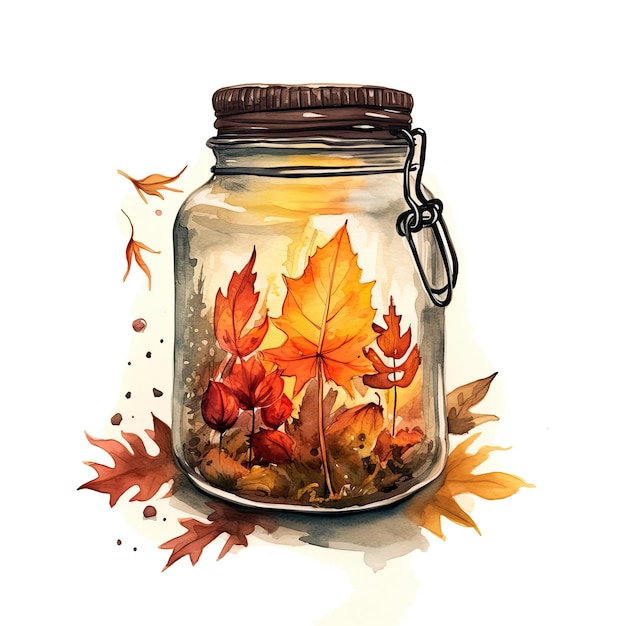 Watercolor Autumn Inside a Jar