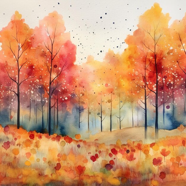 Watercolor autumn landscape watercolor painting leaf fall