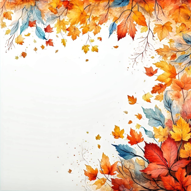 Watercolor autumn leaves border frame